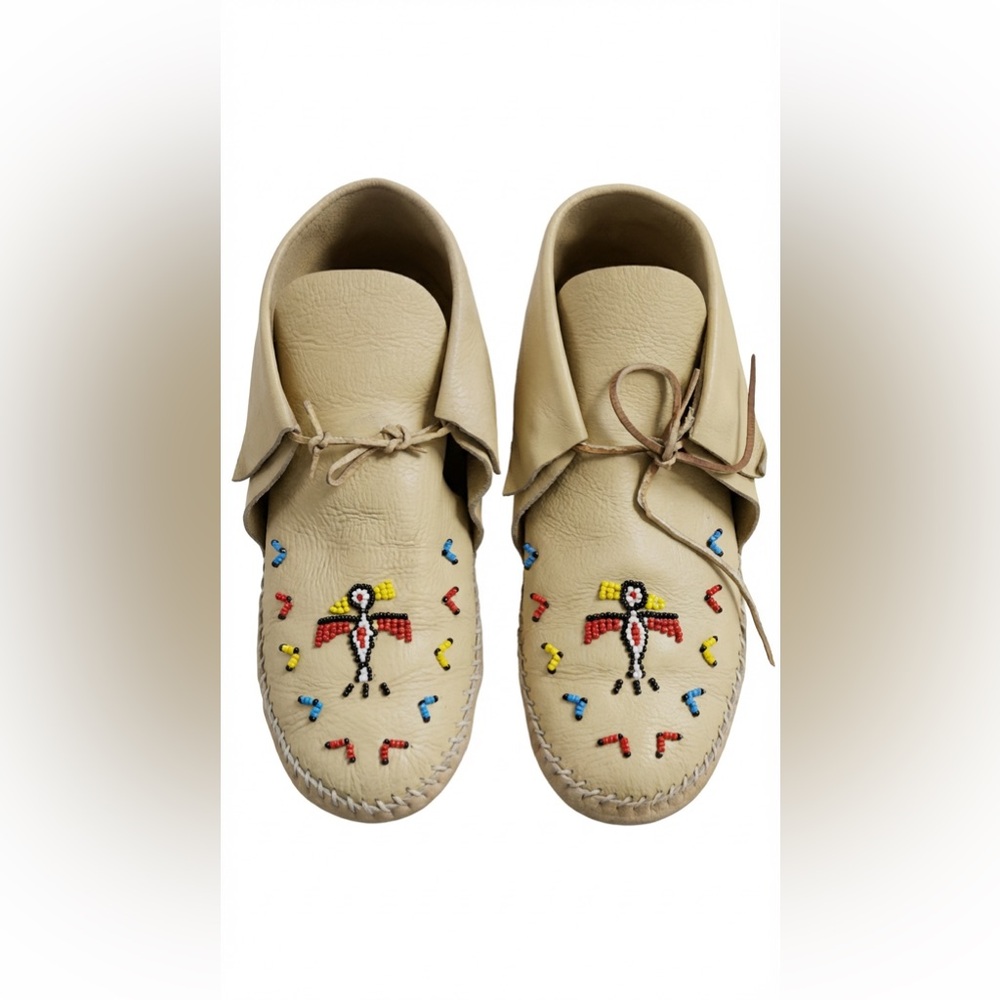 Beaded CROW handmade leather Moccasins for Women